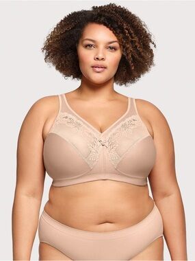 Glamorise MagicLift Minimizer Bra 36C Cafe Wireless Support EUC